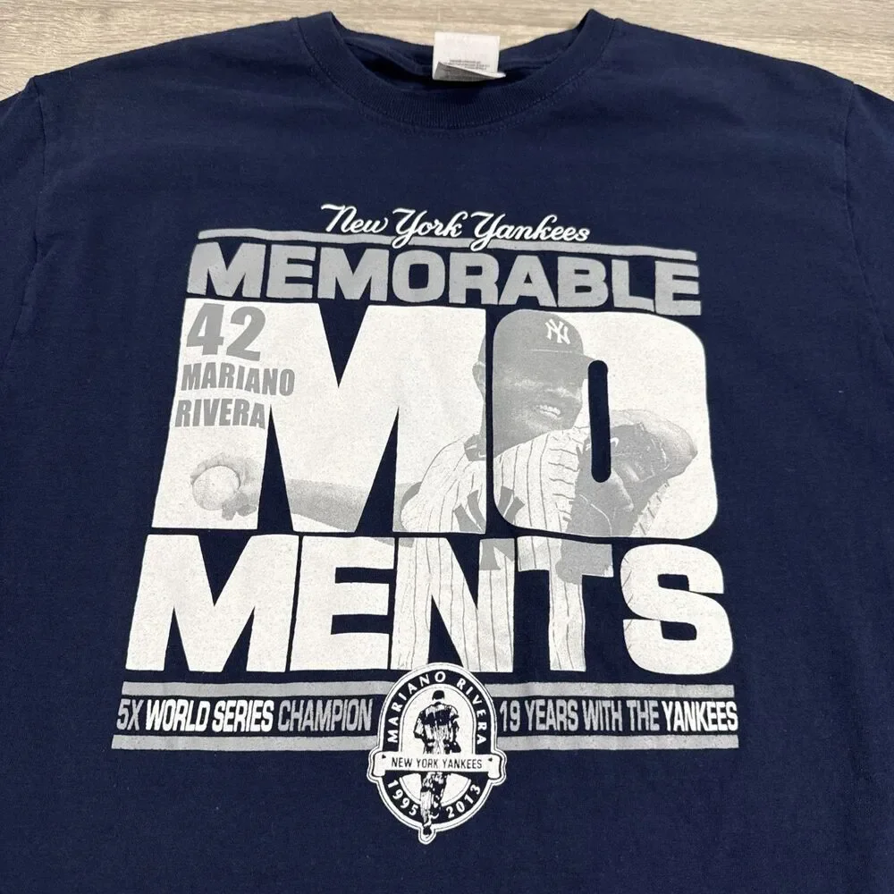 Mariano Rivera Shirt New York Yankees Moments Men's Blue Medium 100% Cotton